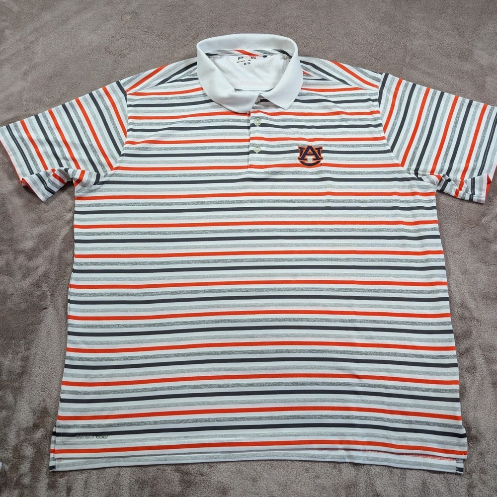 Ping Polo Shirt Mens XL White Orange Striped Auburn Tigers NCAA Golf Sport